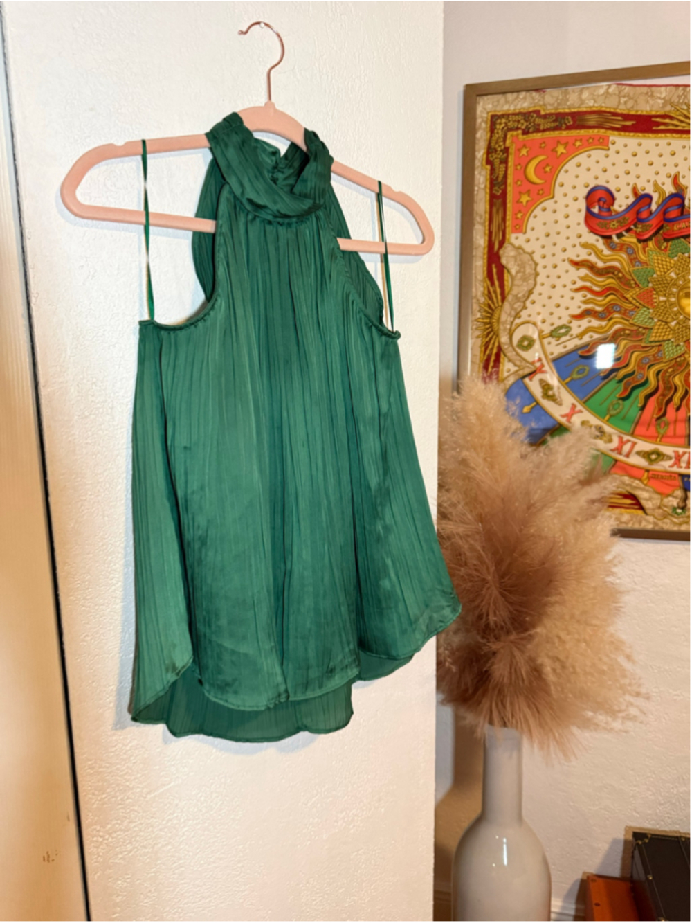 ✨ Preowned, Women's MANGO Pleated Emerald Halter Blouse, Size 6/Medium✨